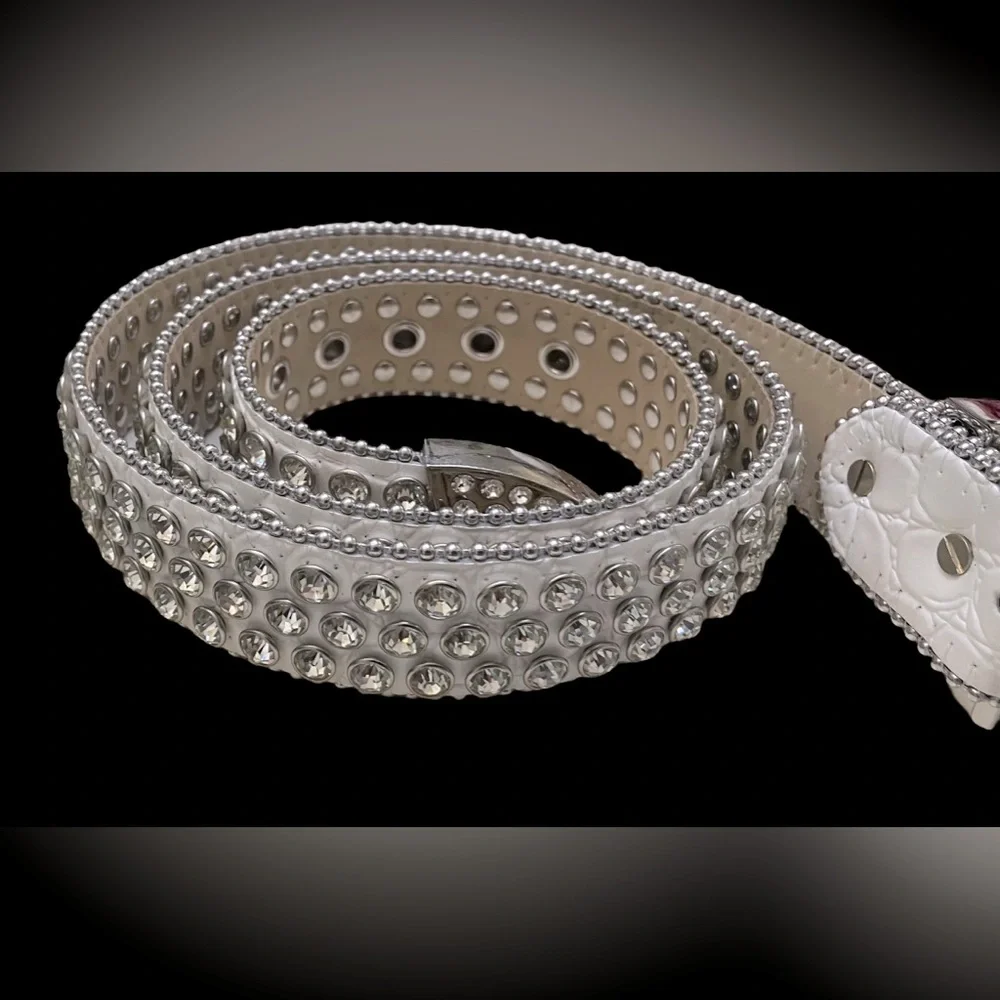 DNA Premium White & Silver Diamond Rhinestone Cowgirl Crocodile Belt